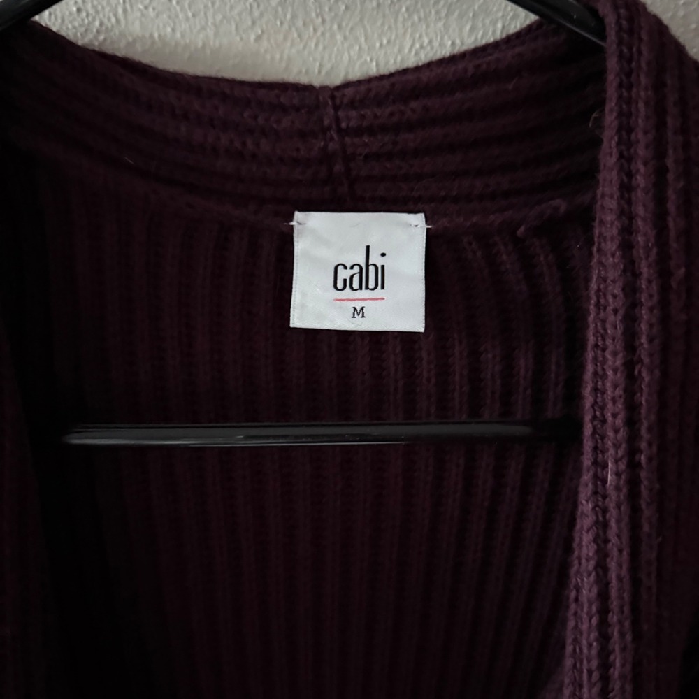 Cabi Fireside Cardigan 3350 Plum Purple Ribbed Knit Draped Shawl Sweater Medium - Picture 3 of 4